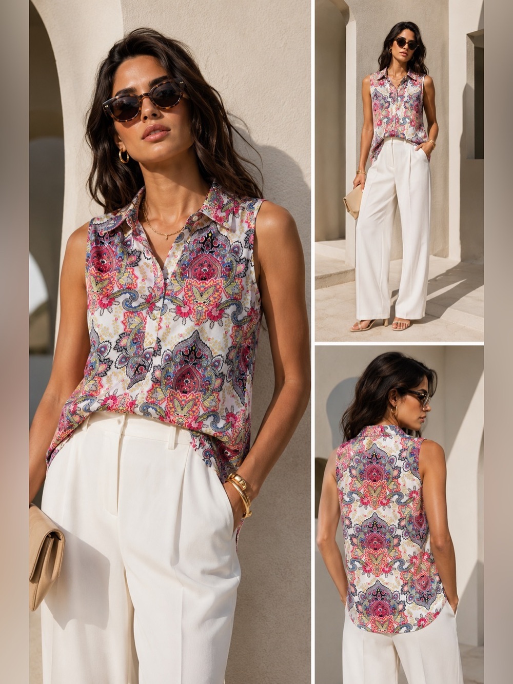 🩷 Dana Buchman Boho Ornamental Sleeveless Paisley Top